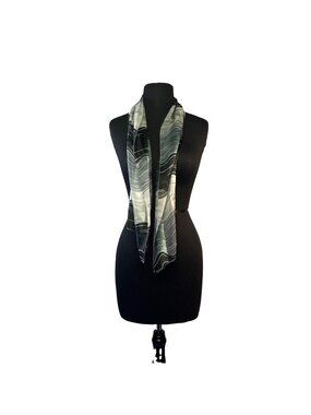 Sheer Wave Printed Womens Scarf Black Gray Lightweight Polyester Rectangular
